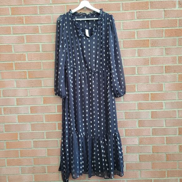 Talbots Metallic Clip Dot Black Midi Dress Size 8 - Picture 3 of 6